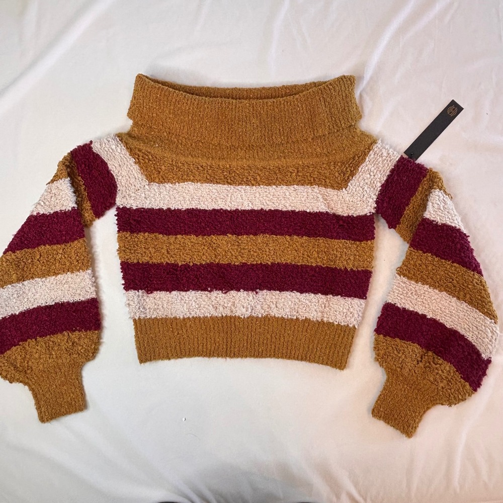 House of Harlow x Revolve Striped Cropped Turtle Neck Balloon Sleeve Size Small